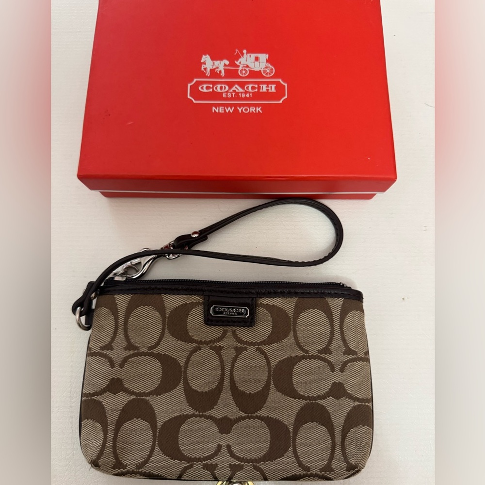 Coach Tan and Black Signature Wristlet